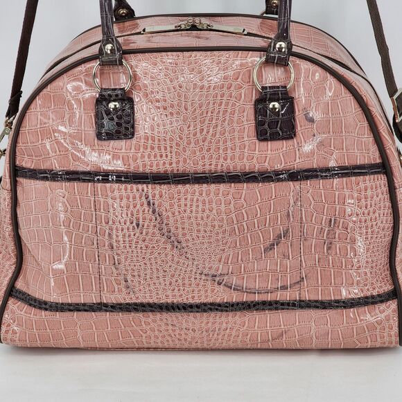 Guess Vintage Y2K Pink Brown Snakeskin Patent Weekender Duffle Bag RARE - Picture 11 of 16